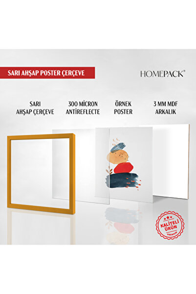 HOMEPACK 50X50 CM Sarı Ahşap Çerçeveli Poster Çerçevesi, Boş Çerçeve, SARI-ÇERÇEVE-50X50