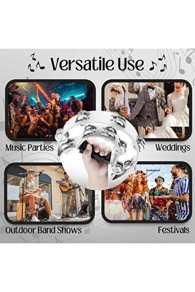 MegArya Flexzion Half Moon Musical Tambourine (2 Pack, White) Double Row Metal Jingles