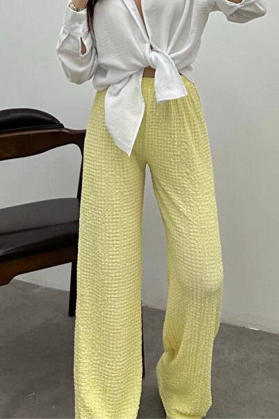 Bipantolon Women's Butter Yellow High Waist Lycra Flowy Relax Bubble Pants