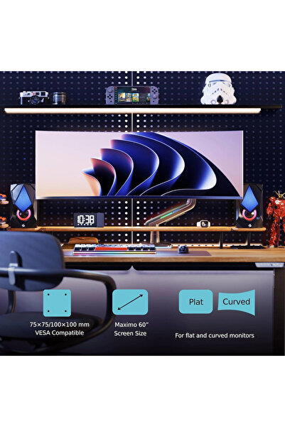 NB ERGONOMIC ذراع شاشة ألعاب | زنبرك غازي | دوران 360 درجة | RGB | مناسب لمقاس 32-60 بوصة | حتى 20 كجم | أسود