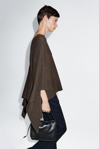 Massimo Dutti %100 yün asimetrik triko panço