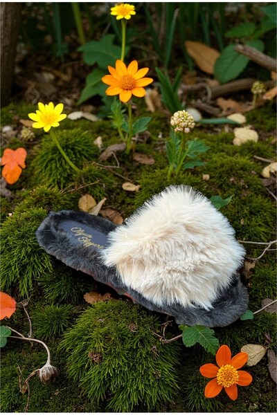 ALTUNTAŞ Плюшени зимни пантофки с отворени пръсти и подметка от EVA за вътреш...