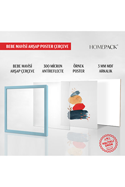 HOMEPACK 30X30 cm Light Blue Wooden Framed Poster Frame, 3 Pieces Blank Frame, Lightblue-Frame-30X30