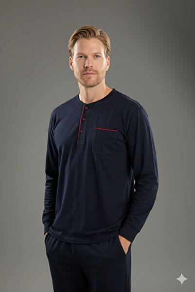 KLY Set de pijamale pentru bărbați cu guler midi pentru un somn confortabil