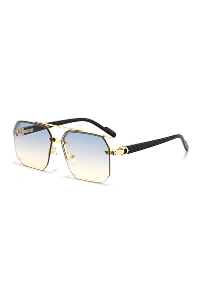 Choice blue gradient yellow Oversize Retro Double Bridges Polygon Square Metal Men Sunglasses Fashion Gradi