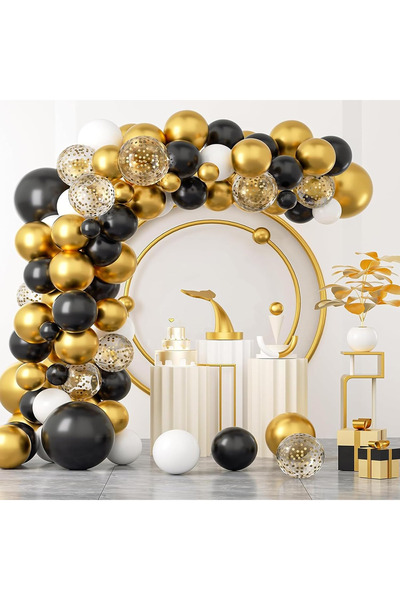 BALON DİYARI 50Pcs Black Gold Transparent White Balloon Chain Set