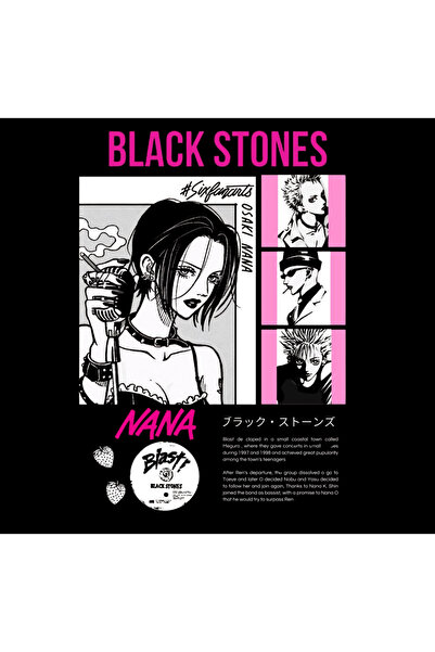 fame-stoned Black Stones Nana Printed Unisex 100% Cotton Black T-Shirt