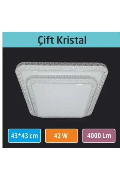 tanıdıkelektrikçi Sıva Üstü Led Panel 42W 43X43 cm çapında Model Çift Kristal Led Avize Beyaz Işık