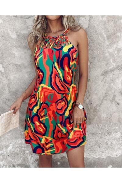 Edolika Γυναικείο φόρεμα με μοτίβο με λεπτομέρεια από τον ώμο με ανοιχτό σταυ...