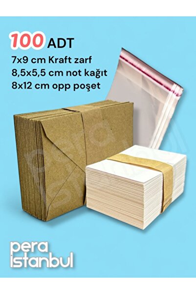 Pera İstanbul 100 Adet Mini Zarf 70mmx90mm Kraft Zarf Hediye Doğum Günü Dilek...