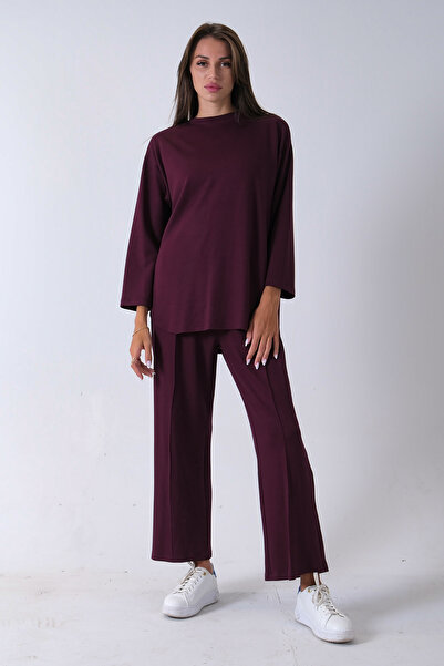 Feminist Rahat Kumaş Basic Pantolonlu Takım Mürdüm 31040630