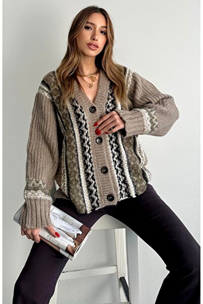 fujya Jacquard Pattern Oversize Trend Knitwear Cardigan