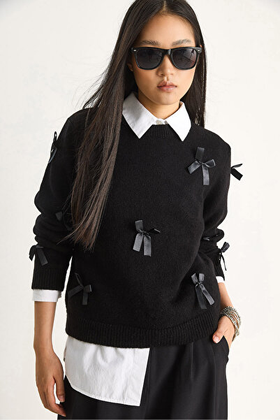 Bianco Lucci Dámský svetr Regular Knitwear s mašlí 20246871