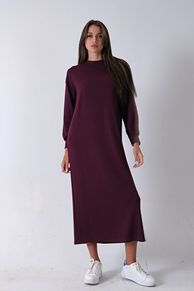 Feminist Bileği Lastikli Bisiklet Yaka Tesettür Elbise Mürdüm 31061510