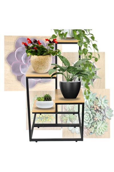 Other Suport de flori independent pentru flori și plante, 4 niveluri, metal, rustic, 76 cm