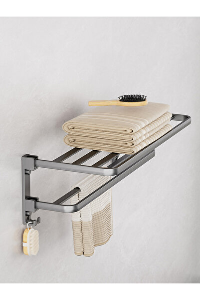 Choice grey 50cm Matte Black 50CM Folding Holder With Hook Towel Holder Wall Mount AluminumTowel Rack