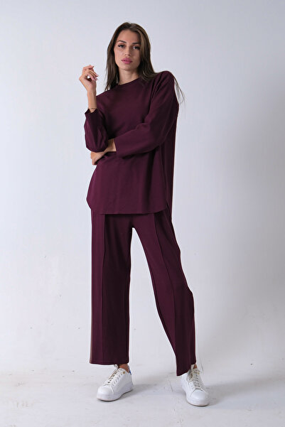 Feminist Rahat Kumaş Basic Pantolonlu Takım Mürdüm 31040630
