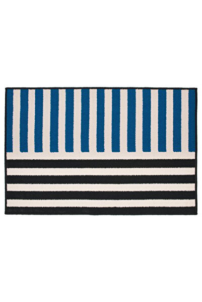 IKEA VÄNDPLATS Rug, low pile, blue black/stripe, 60 x 90 cm