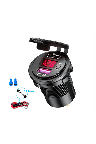 Choice3 شاحن سيارة USB نوع C أحمر اللون مع سلك، 48 واط، مقبس USB مزدوج 12 فول...