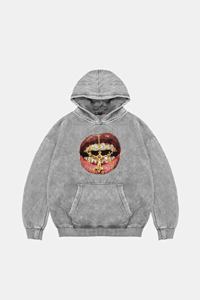 Sekizbiraltı Hanorac alb oversize unisex lavabil cu imprimeu cu strasuri