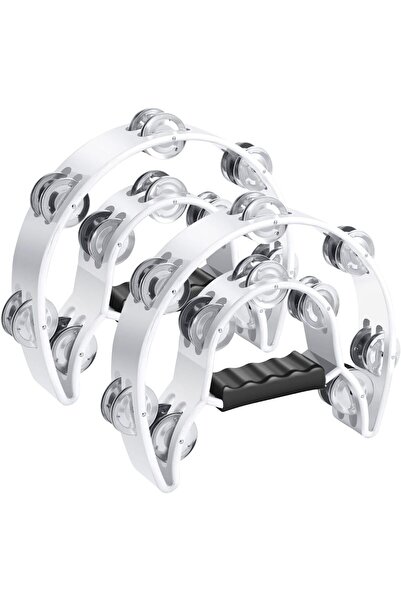 MegArya Flexzion Half Moon Musical Tambourine (2 Pack, White) Double Row Metal Jingles