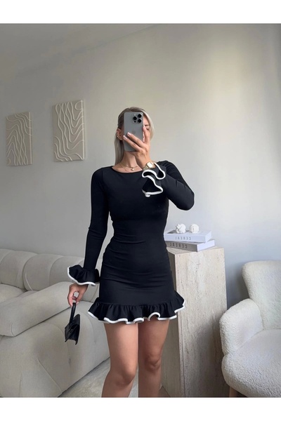 Zora Butik Φόρεμα με λεπτομέρεια βολάν - ΜΑΥΡΟ