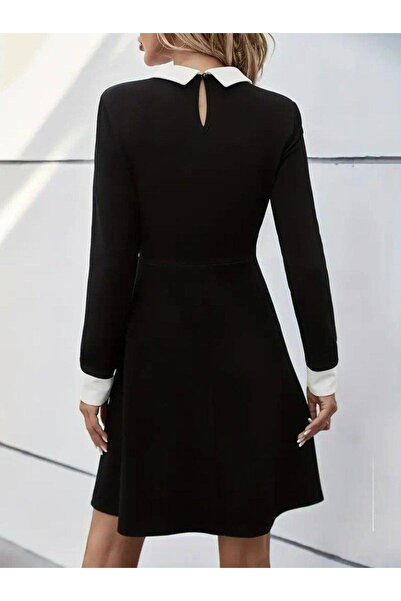 babatr.com Női hosszú ujjú, gombos, rövid modális miniruha gallérral