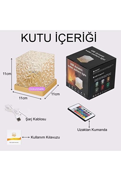 HyMark Kristal Kuzey Işıkları Okyanus Dalgası 16 Renk Dahili Pil Gece Lambası Kumandalı Dokunmatik