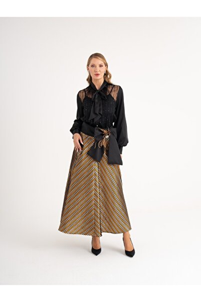 SERPİL Çizgili Desenli Uzun Etek 40320