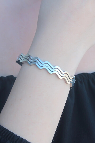 Nacario Mey Import ®   Anti-Tarnish Steel Silver Color Wave Model Handcuff Wo...