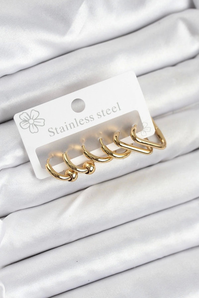 Epilons طقم أقراط نسائية من الفولاذ المقاوم للصدأ 316L بلون ذهبي