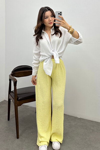 Bipantolon Women's Butter Yellow High Waist Lycra Flowy Relax Bubble Pants