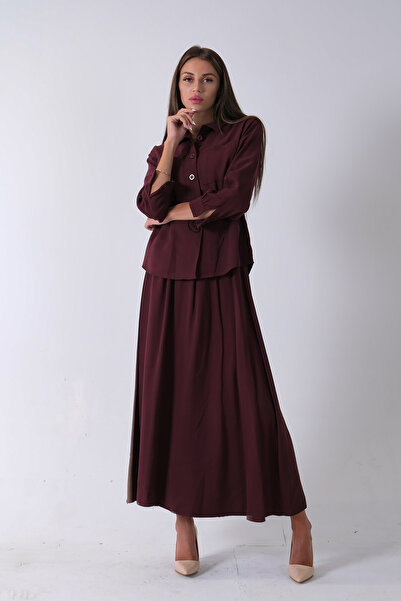 Feminist 2 Cep Detaylı Belden Lastikli Etekli Takım Bordo 4592257