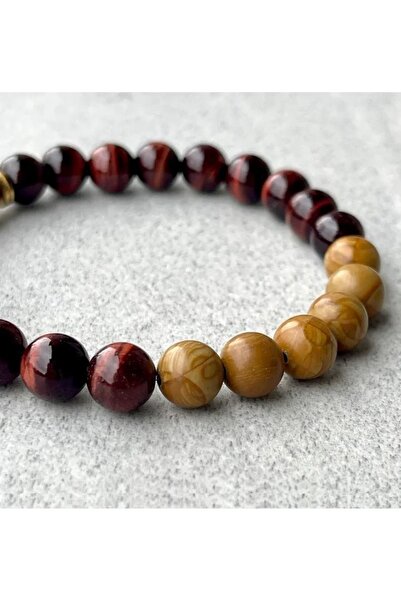 Alnis Atelier Juniper Wood and Red Tiger Eye Real Natural Stone Bracelet |   ...