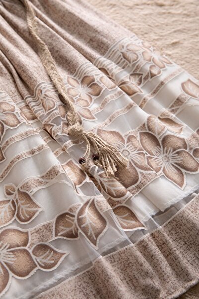 Cansın Mini Brown Floral Pattern Straw Belted Short Sleeve Girls Dress 22650