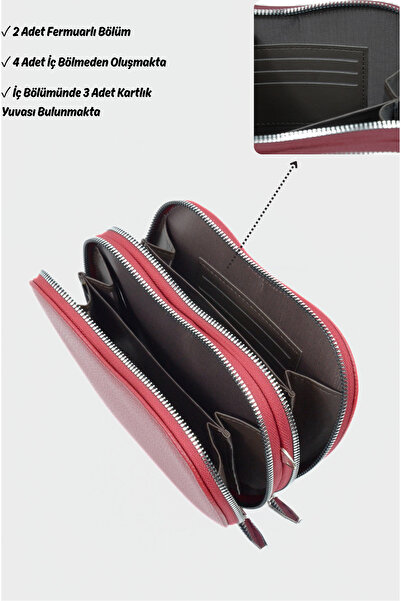 Mazel Design 3425 Genuine Leather Zippered Mini Wallet Heart Model Imported Women's Hand, Arm, and Shoulder Bag Red