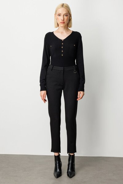 Ekol Elastic Waist Glitter Fabric Trousers Black