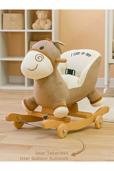 Babyklas Tekerlekli ve Sallanan Peluş Eşek Oyuncak | Krem