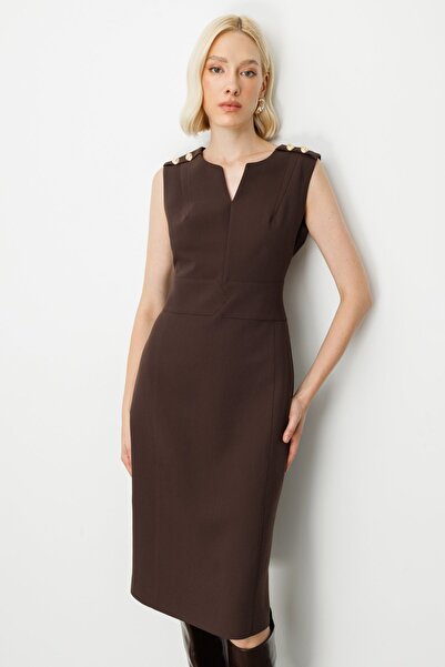 Ekol Αμάνικο φόρεμα με λεπτομέρεια με στολίδια κουμπιά 4015-26k καφέ