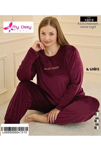 my ossy Kadın Fransız Kadife Mürdüm Battal Pijama Takımı