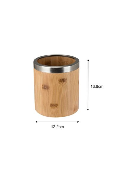 SHOPIENS ® Cutlery Holder Bamboo, Ø 12.2 x H 13.8 cm, Stand,