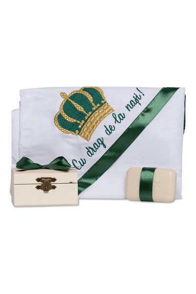 Mamboo Trusă de botez pentru bebeluș băiețel de la nași cu panglică verde înc...