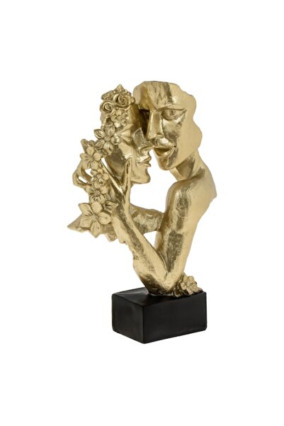 SHOPIENS Table decoration figurine with kissing faces, golden color with black base and floral details