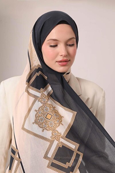 Levidor K. Navy Blue Leaf Pattern Cotton Shawl