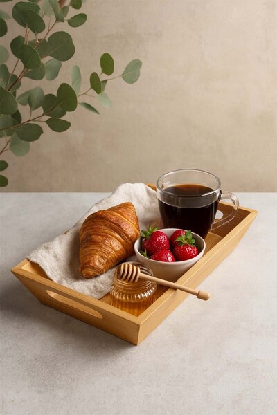 Bambuland Bamboo Square Tray - 24X24 cm Natural Wooden Bread Tray and Serving Tray