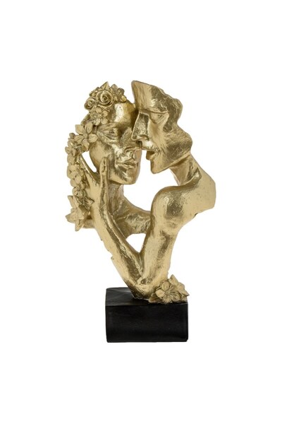SHOPIENS Table decoration figurine with kissing faces, golden color with black base and floral details