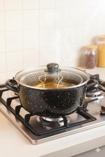 EWs Black Enamel Fryer Pot 24 cm 5.5 Lt