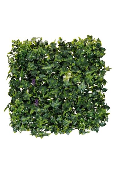SHOPIENS Panou cu frunze de iedera si flori de culoare alba si mov din plastic Shopiens, 50x50 cm