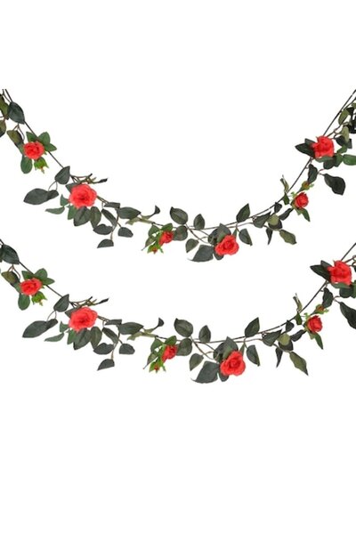 SHOPIENS Artificial Decorative Garland Shopiens®, Spring Model with Red Roses and Greenery, 180 cm