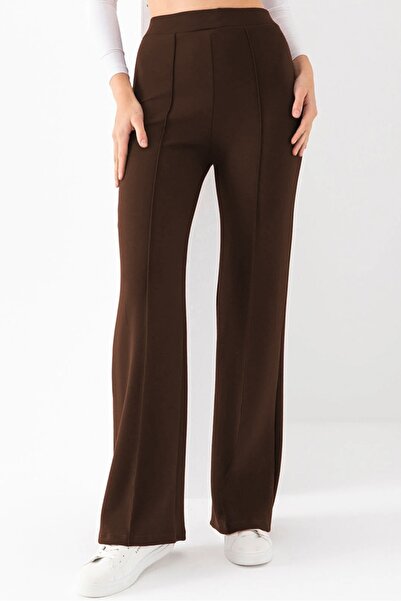 Bestenur Ahves Striped Spanish Leg Trousers 1590 - Brown